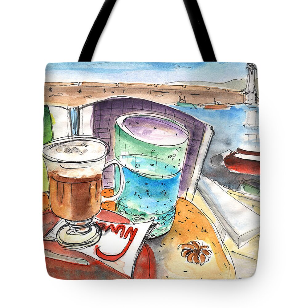 Travel Art Tote Bag featuring the painting Coffee Break in Chania in Crete by Miki De Goodaboom