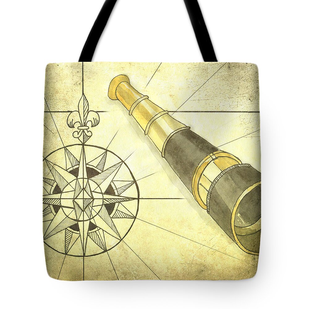 Monocular Tote Bag featuring the painting Compass and Monocular by Jaime Haney