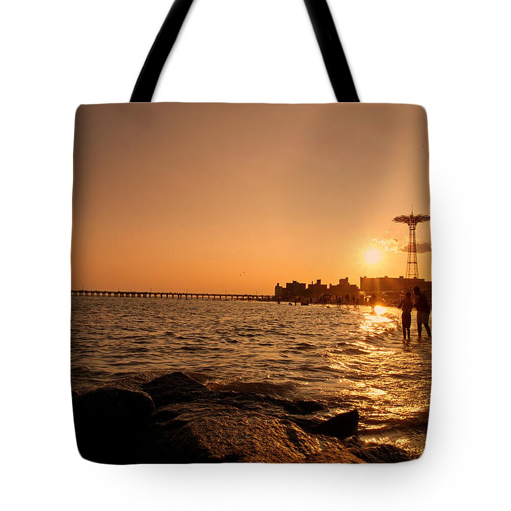 Sunset Tote Bag featuring the photograph Coney Island Beach Sunset - New York City by Vivienne Gucwa