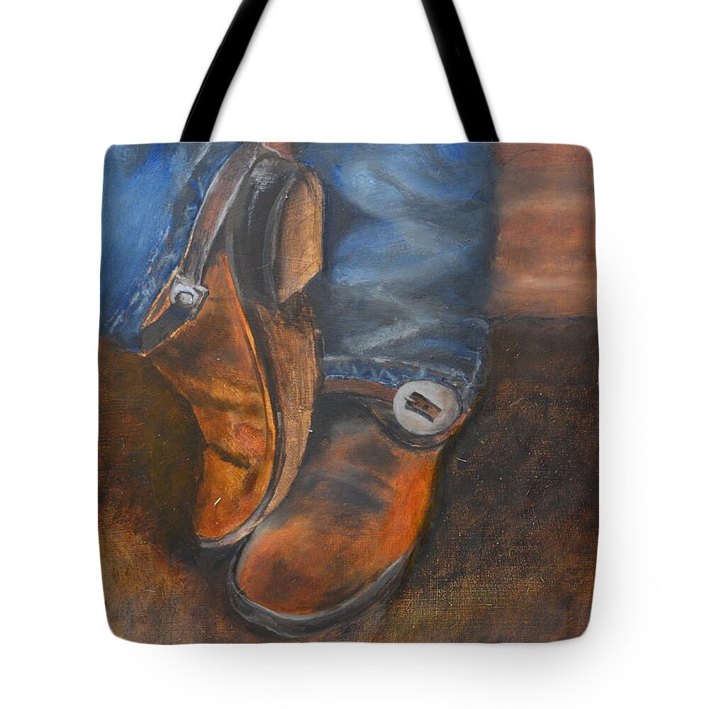 Cowboy Tote Bag featuring the painting Cowboy Up by Patricia Caldwell