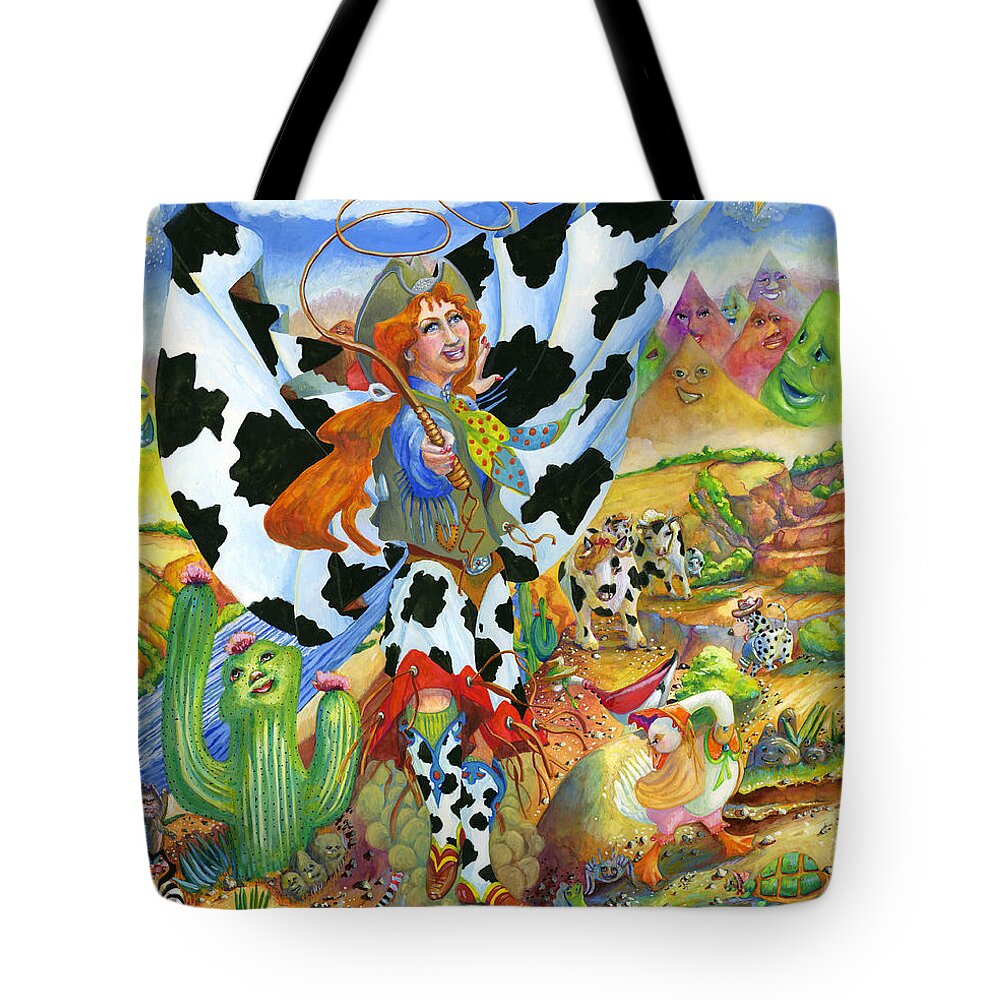 Cowgirl Tote Bag featuring the painting Cowgirl Angel of the West by Jacquelin L Vanderwood Westerman