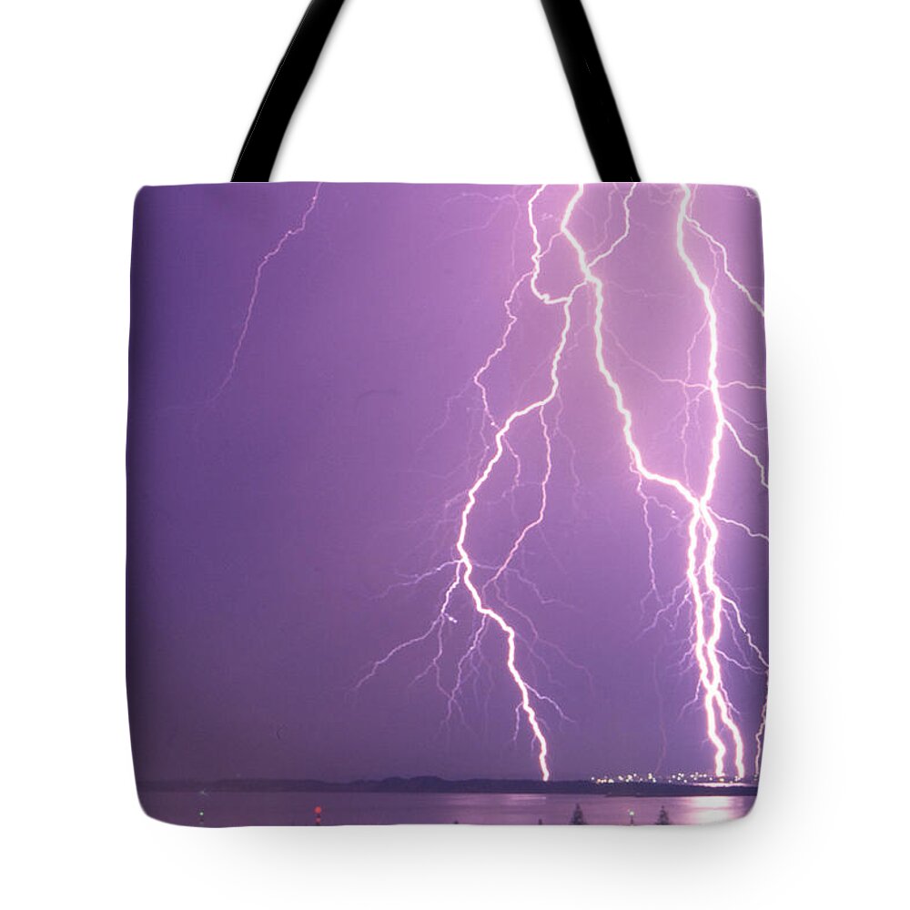 Lightning Tote Bag featuring the photograph Crazy Night by Robert Caddy
