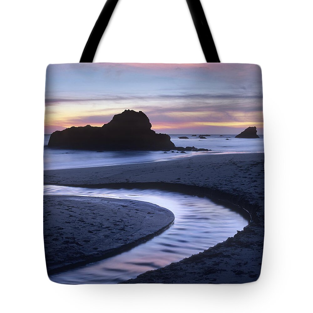00177084 Tote Bag featuring the photograph Creek Flowing Into Ocean At Harris by Tim Fitzharris