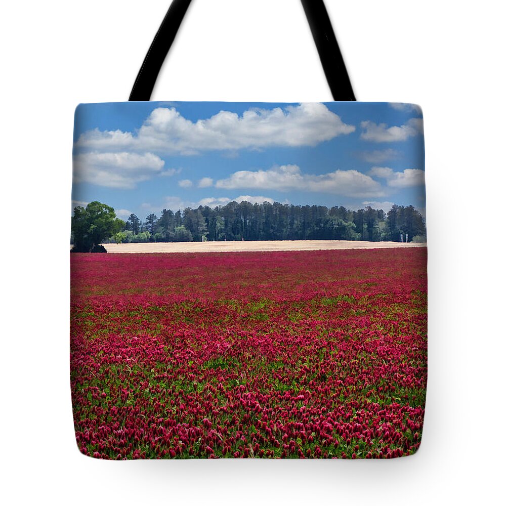 Crimson Clover Tote Bag featuring the photograph Crimson Wonderland by Kathy Clark