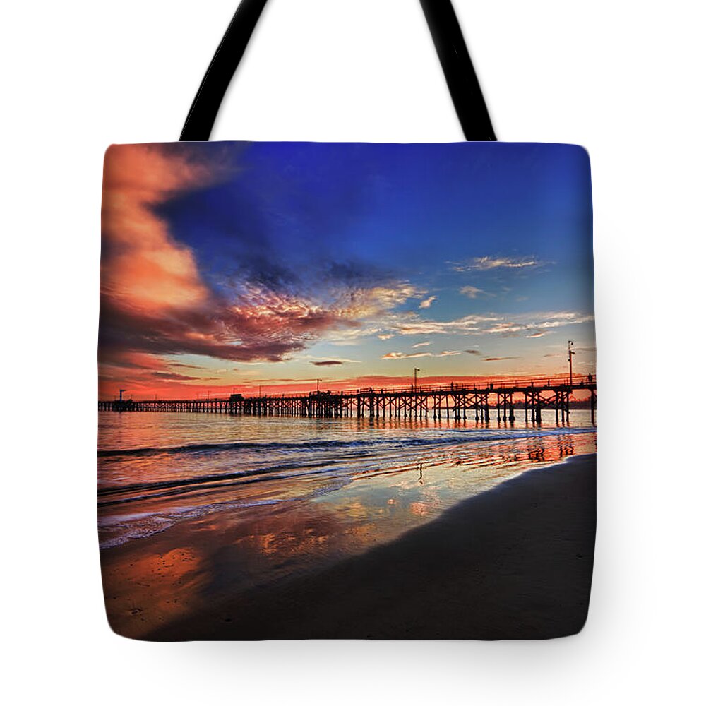 Goleta Pier Tote Bag featuring the photograph Crystal Sunset by Beth Sargent
