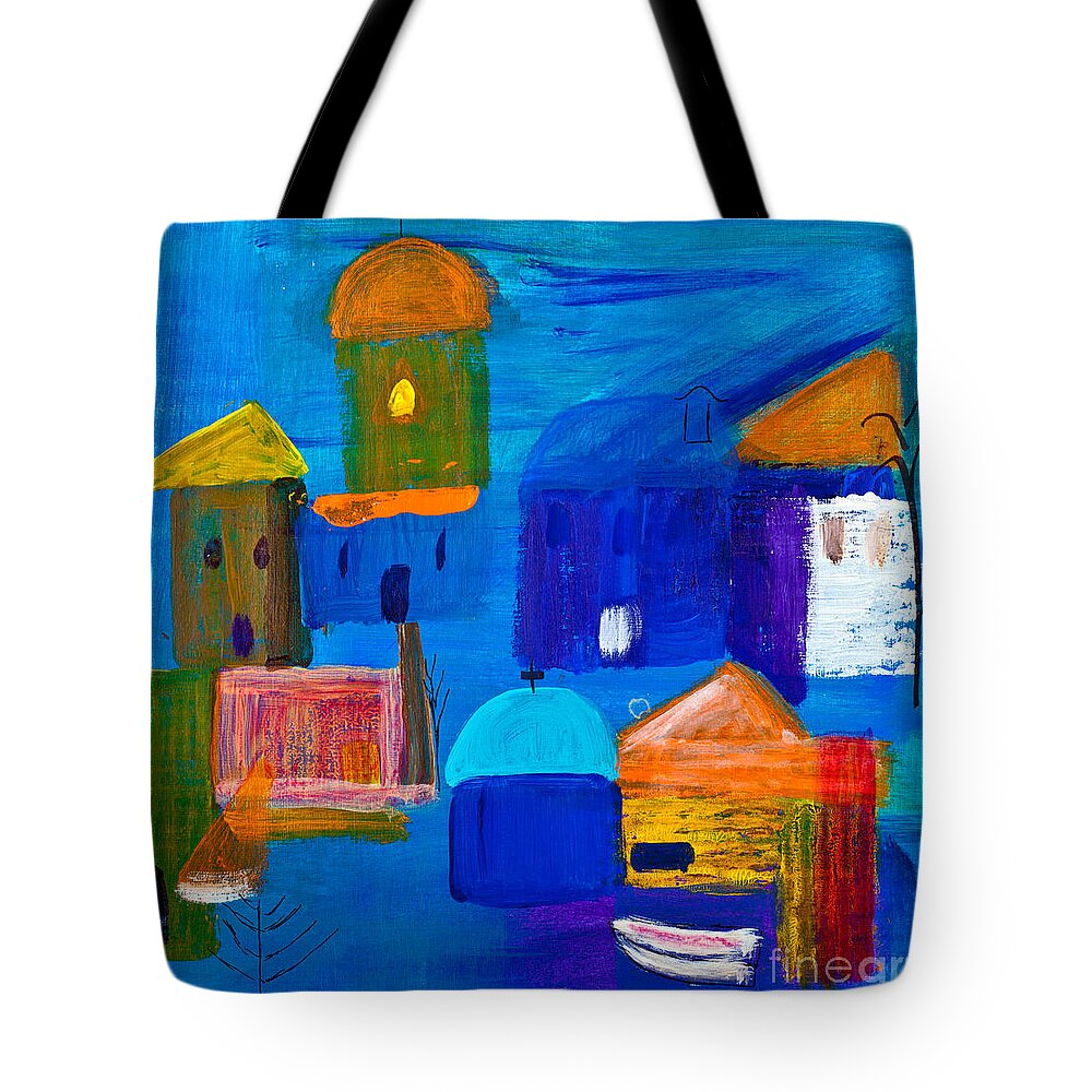 Art Tote Bag featuring the painting Cubist shapes by the seaside by Simon Bratt