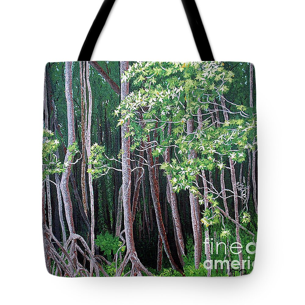 Paintings Tote Bag featuring the painting Daintree forest at Twilight by Tatjana Popovska