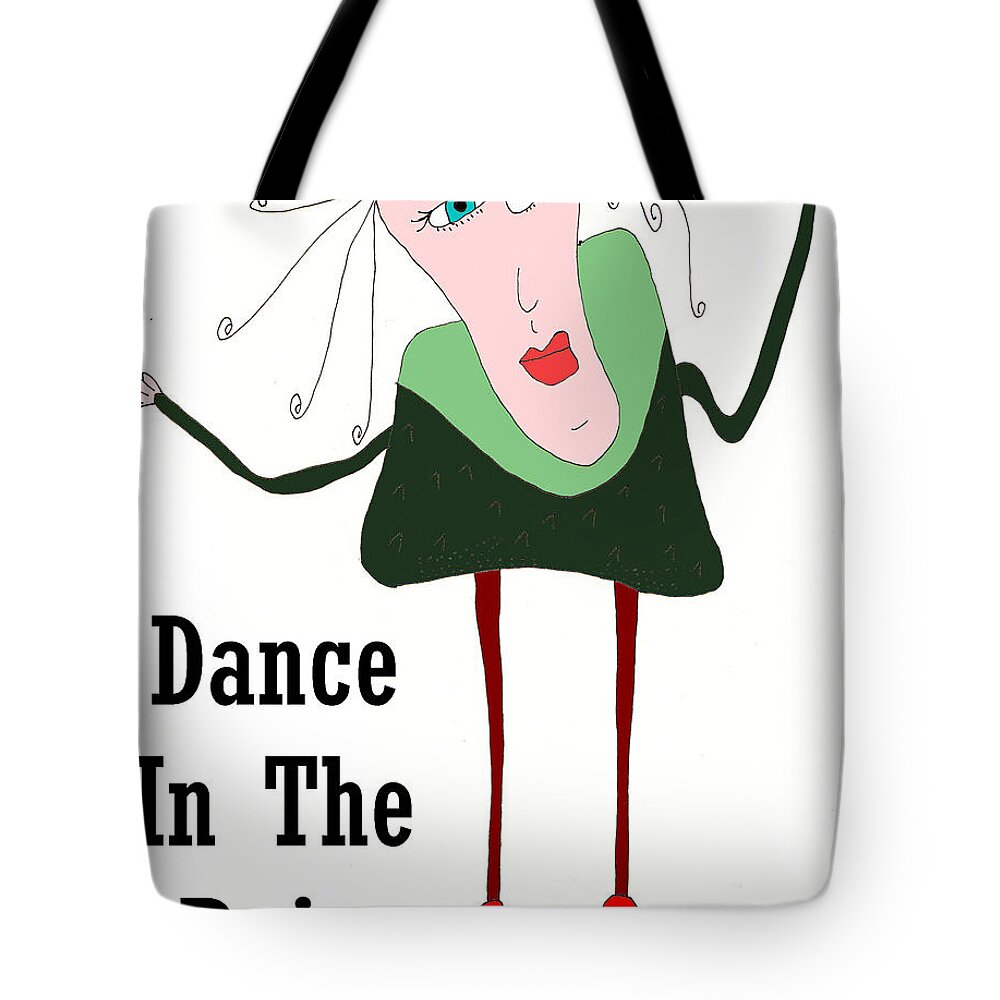 Drawing With Digital Coloring Dance In The Rain Tote Bag featuring the drawing Dance In The Rain by Donna Daugherty