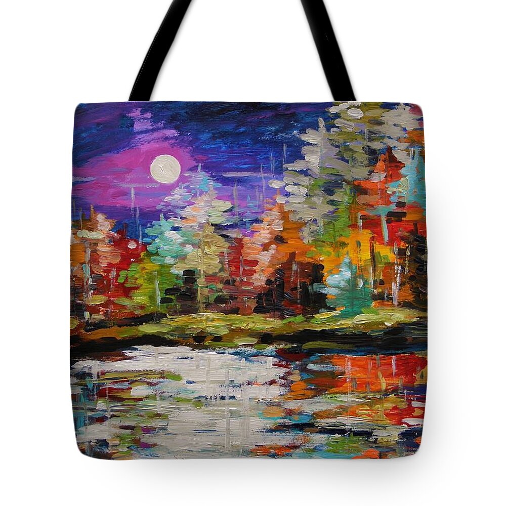 Moon Tote Bag featuring the painting Dance on the Pond by John Williams
