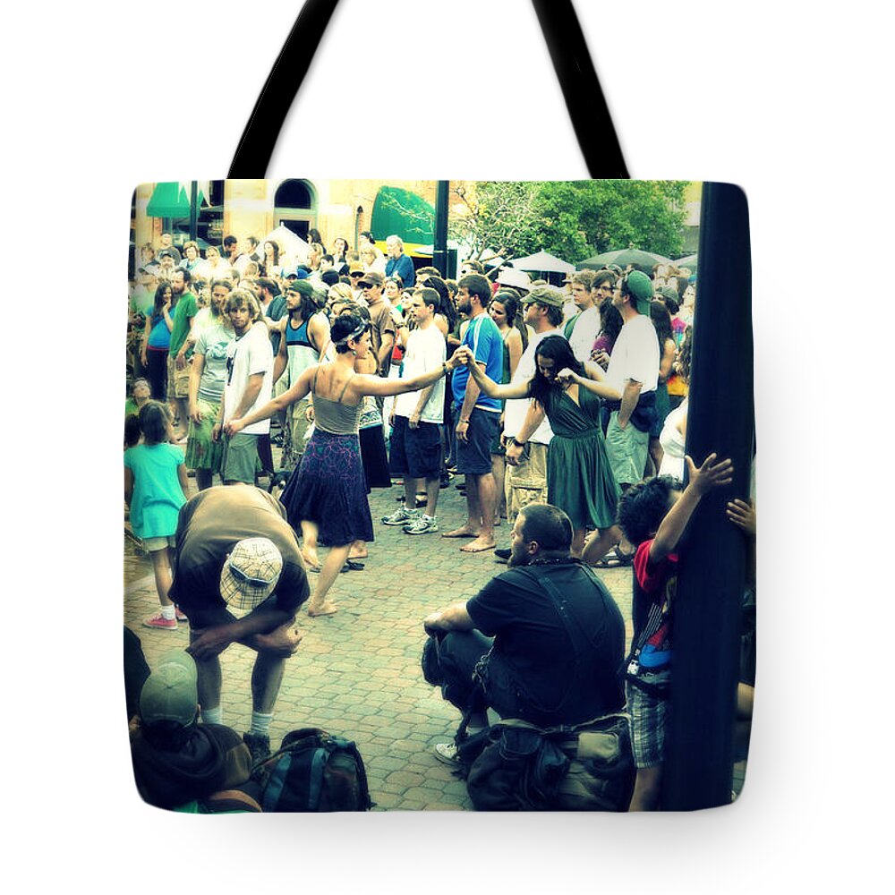 Dancing Tote Bag featuring the photograph Dancing In the Street by Anjanette Douglas
