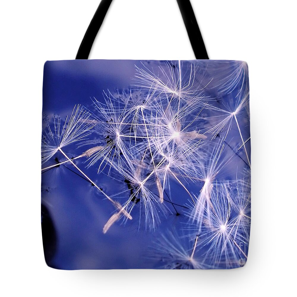 Photography Tote Bag featuring the photograph Dandelion Seeds floating on Water by Kaye Menner