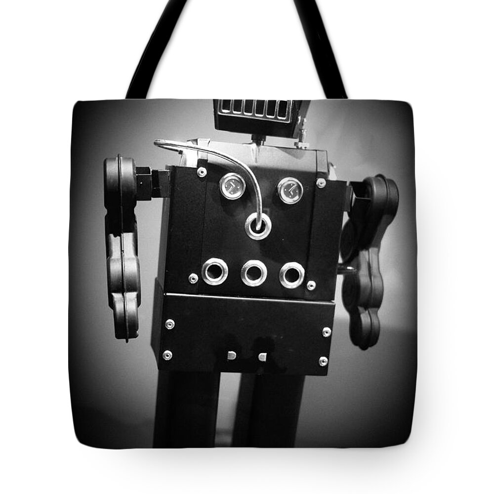 Mechanical Tote Bag featuring the photograph Dark Metal Robot by Edward Fielding