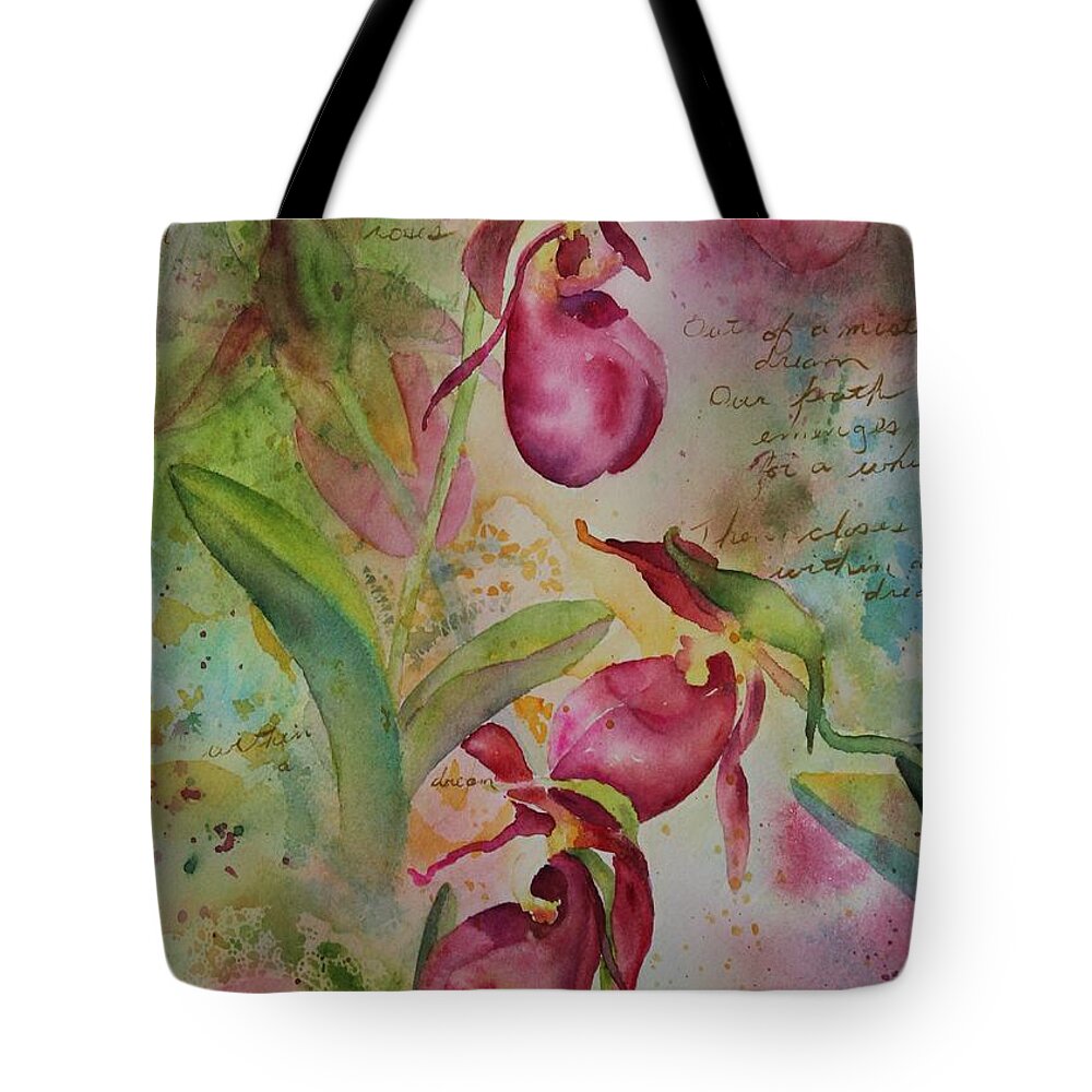 Ladyslippers Tote Bag featuring the painting Days of Wine and Roses by Ruth Kamenev