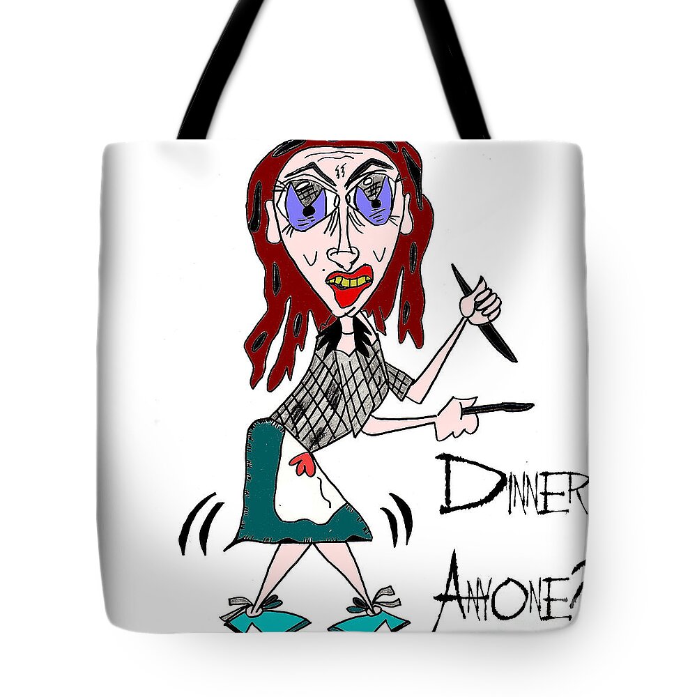 Dinner Anyone Tote Bag featuring the drawing Dinner Anyone by Donna Daugherty