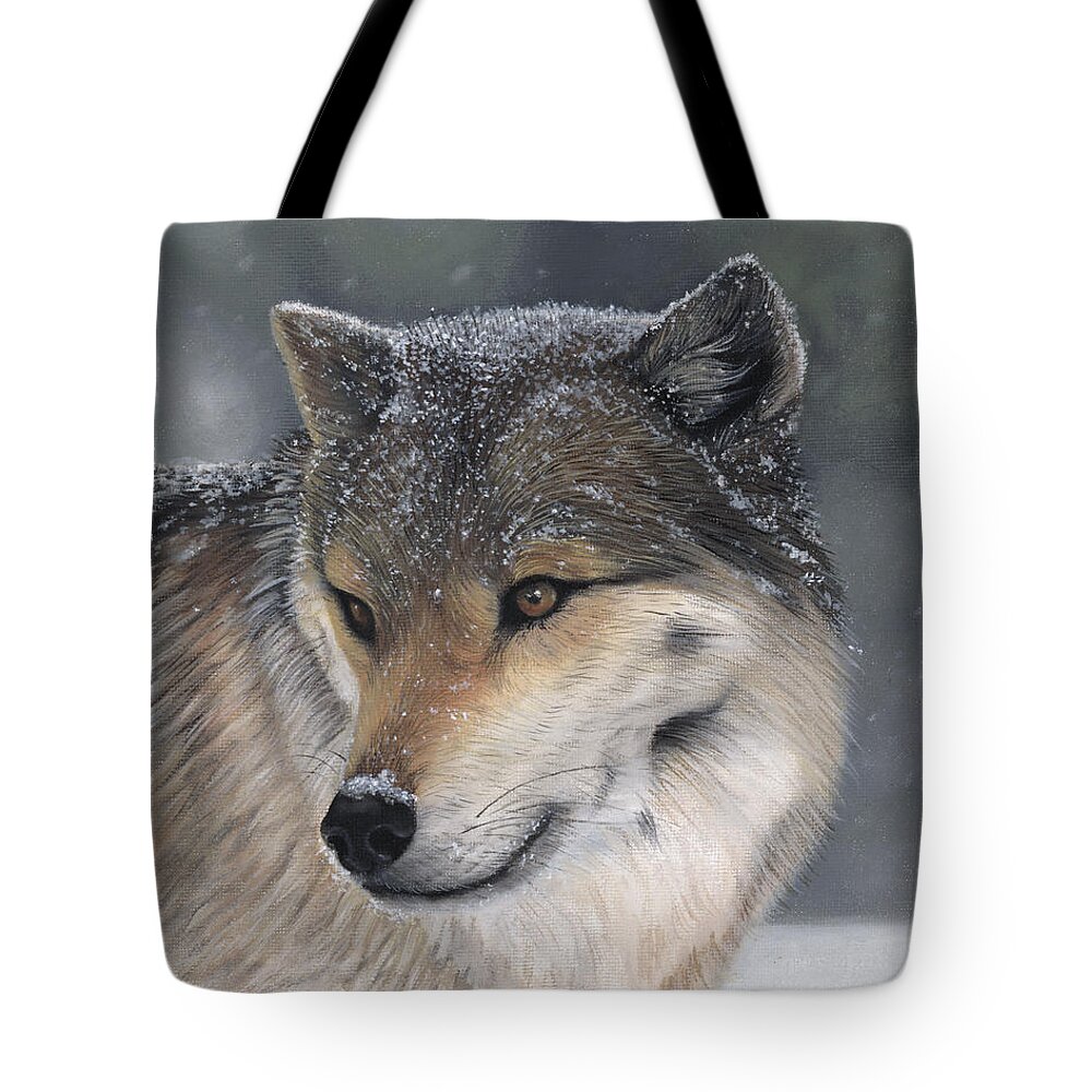 Wolf Tote Bag featuring the painting Distraction by Tammy Taylor