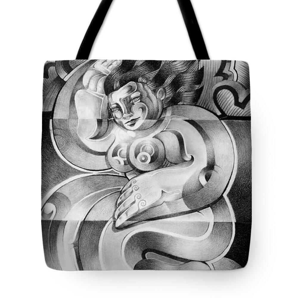 Art Tote Bag featuring the drawing Ecstacy by Myron Belfast