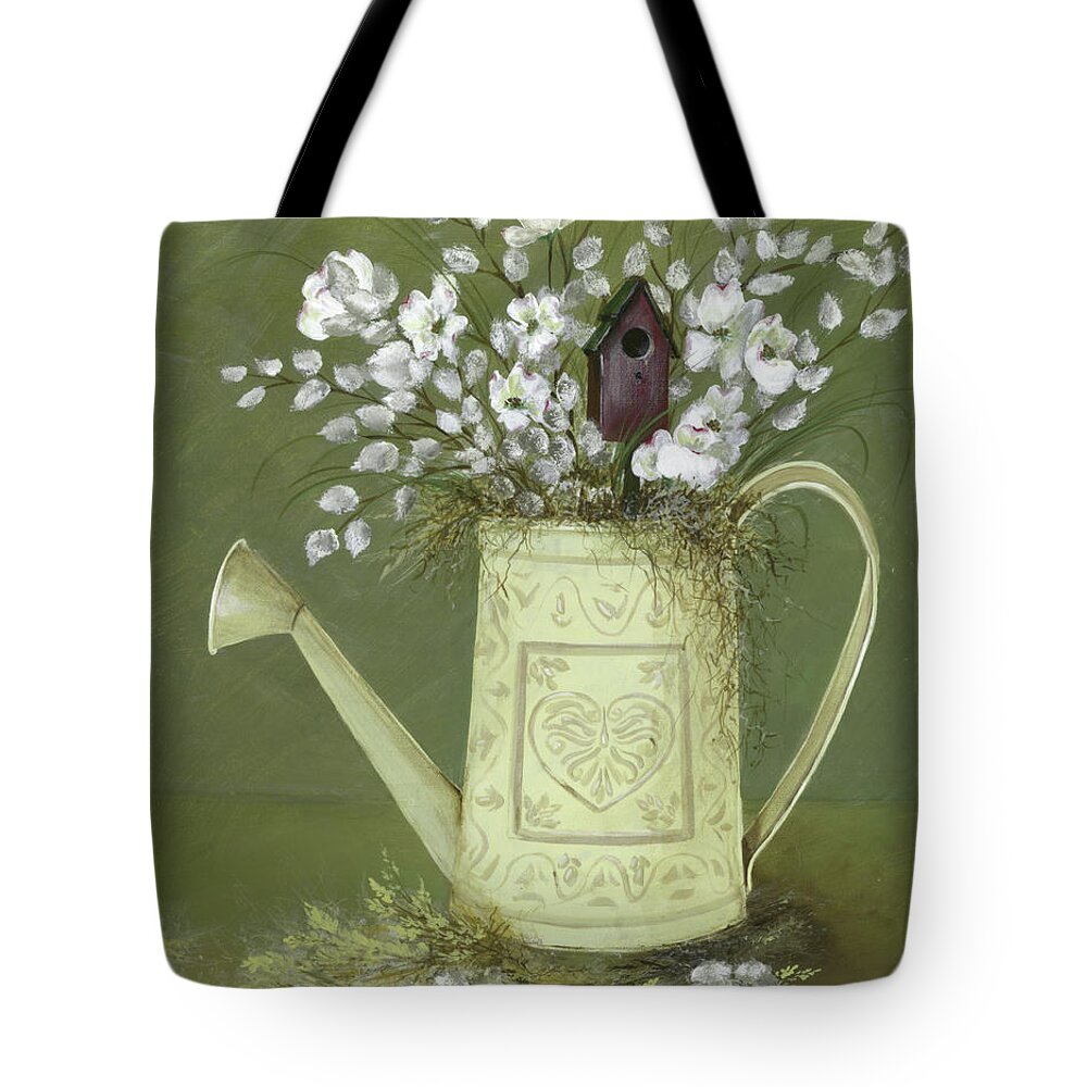 Watering Can Tote Bag featuring the painting Dogwood Cuttings by Nancy Patterson