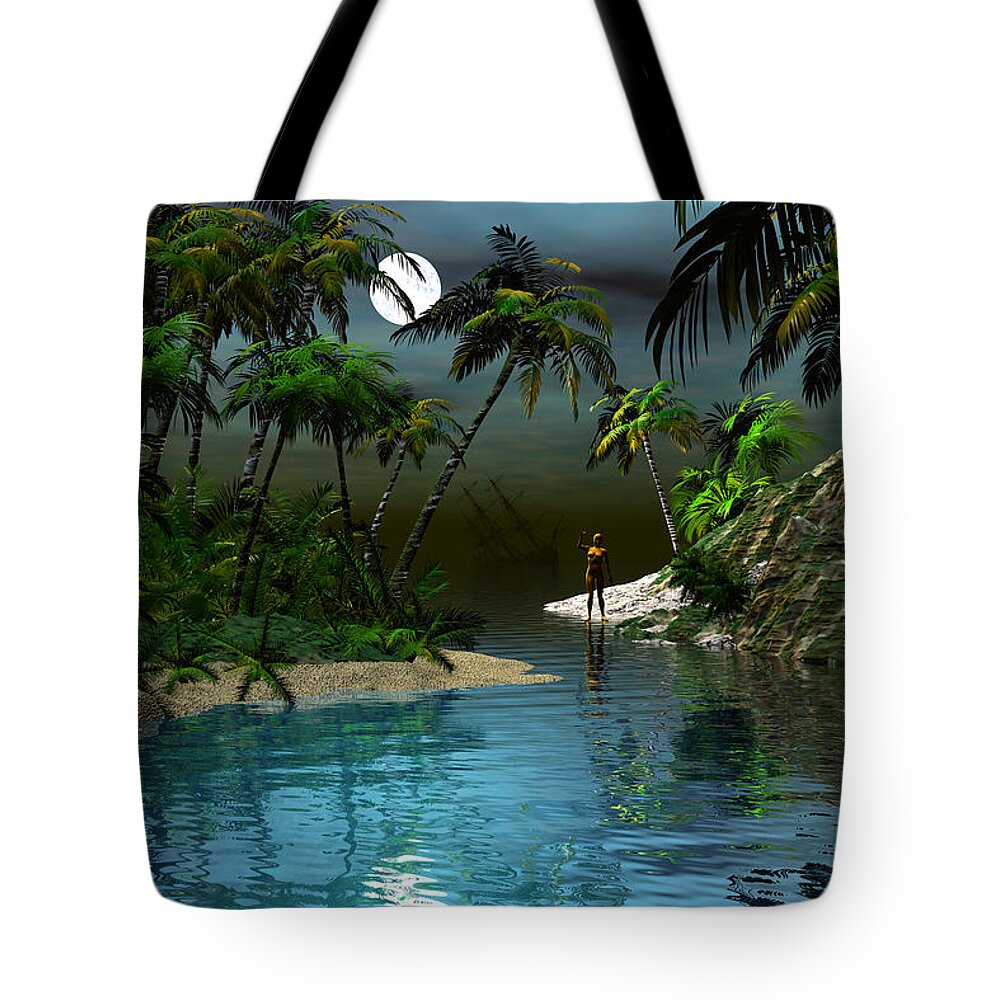 Bryce Tote Bag featuring the digital art Dusk at the blue lagoon by Claude McCoy