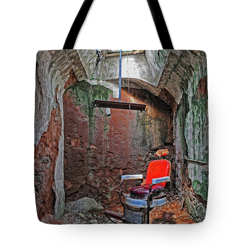 Eastern State Penitentiary Tote Bag featuring the photograph Eastern State Penitentiary Barber Shop by Dave Mills