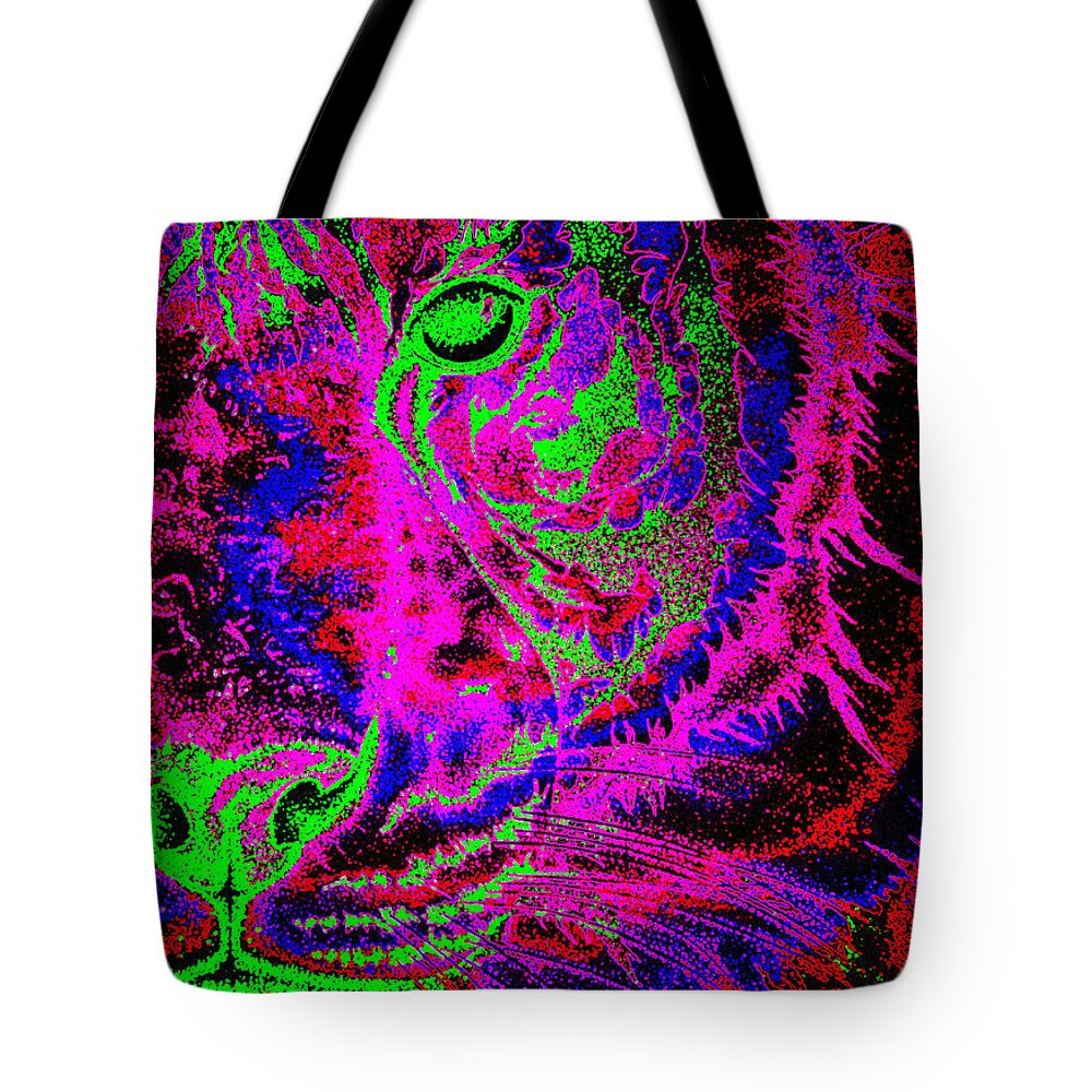 Surreal Paintings Tote Bag featuring the digital art Electric Tiger on Fire by Mayhem Mediums