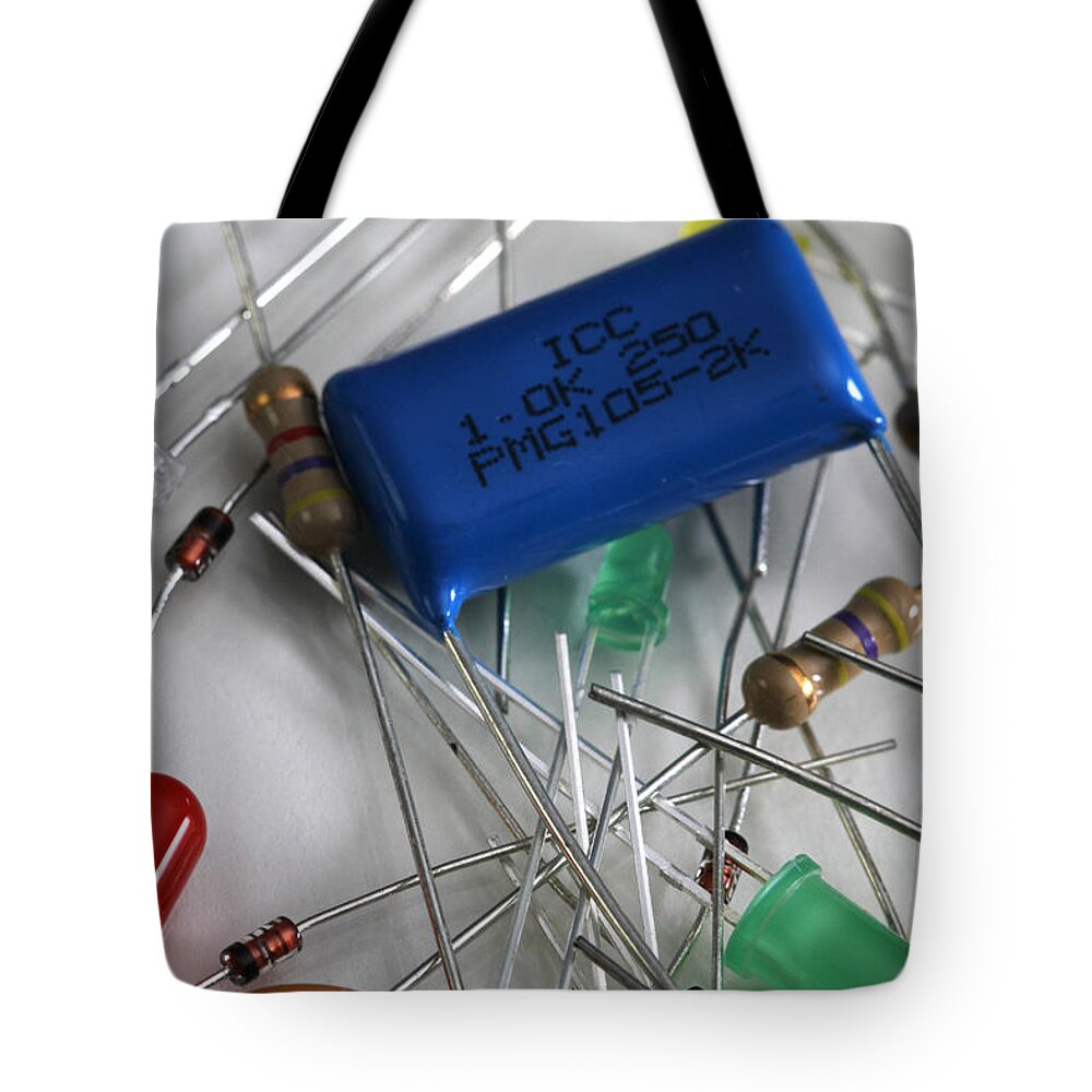 Capacitors Tote Bag featuring the photograph Electronic Components by Photo Researchers, Inc.