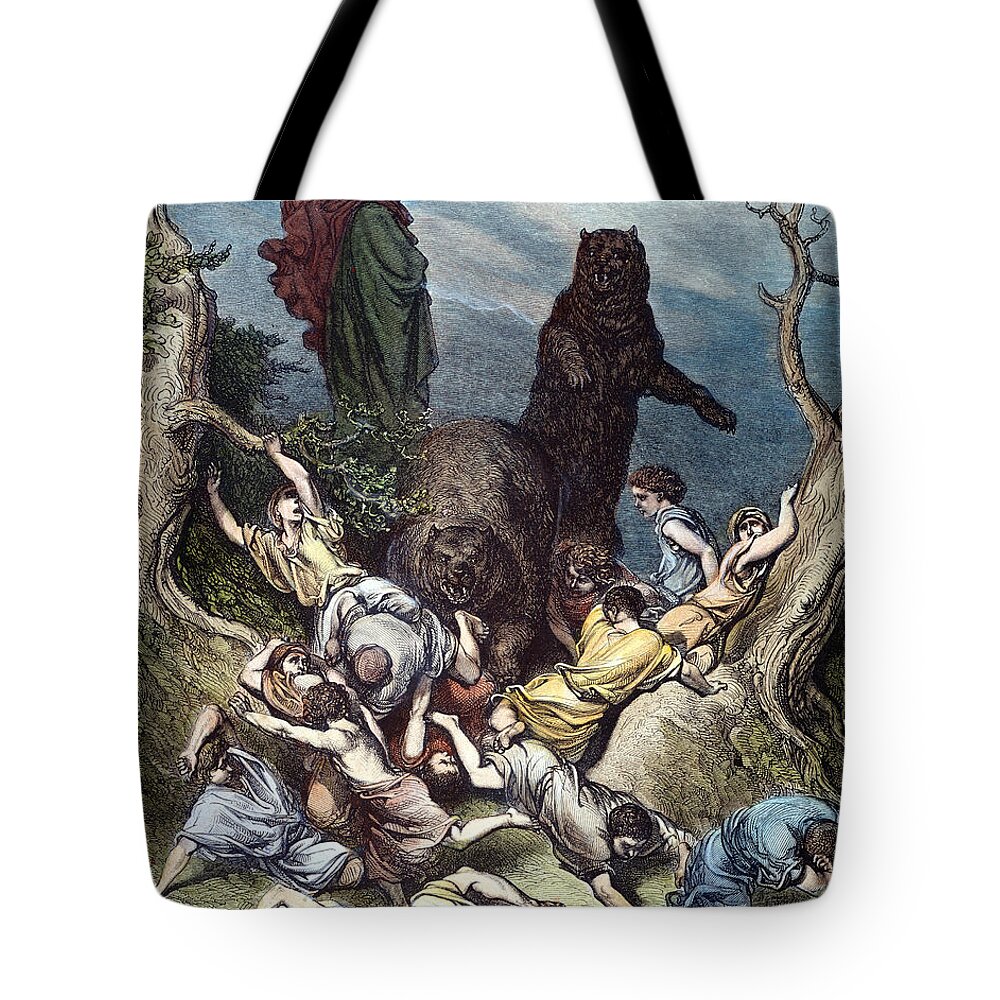 Ancient Tote Bag featuring the drawing Elisha And The She-bears by Gustave Dore
