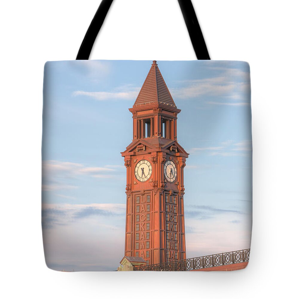 Clarence Holmes Tote Bag featuring the photograph Erie Lackawanna Terminal Clock Tower by Clarence Holmes