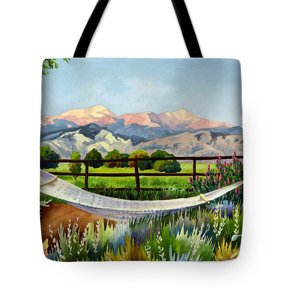 Rocky Mountain Painting Tote Bag featuring the painting Evening in Paradise by Anne Gifford