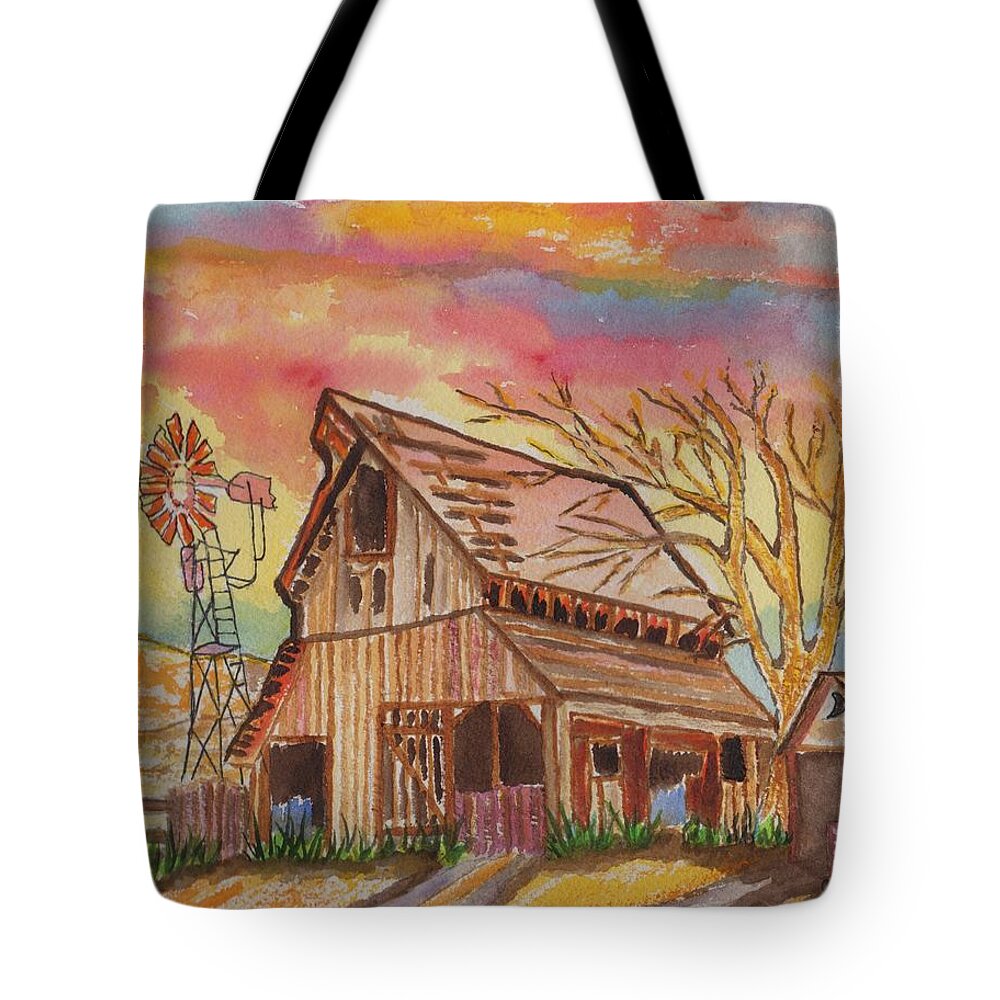 Barn Tote Bag featuring the painting Fall Storms Coming by Connie Valasco