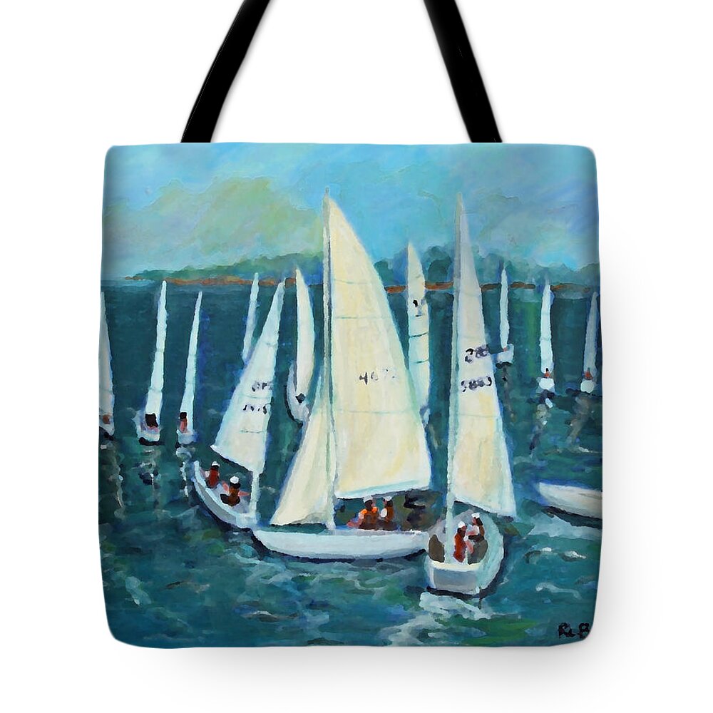Regatta Tote Bag featuring the painting Falmouth Regatta by Rita Brown