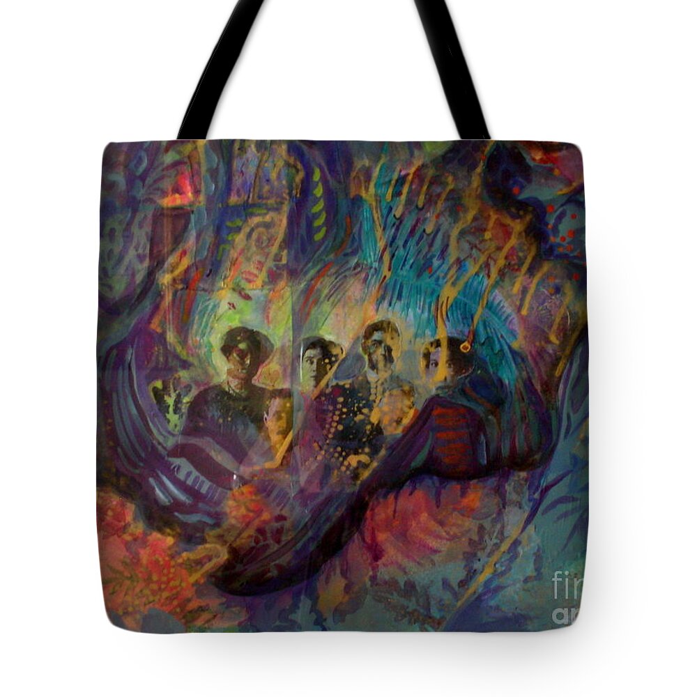 Abstract Family Tote Bag featuring the mixed media Family Collage by Genie Morgan