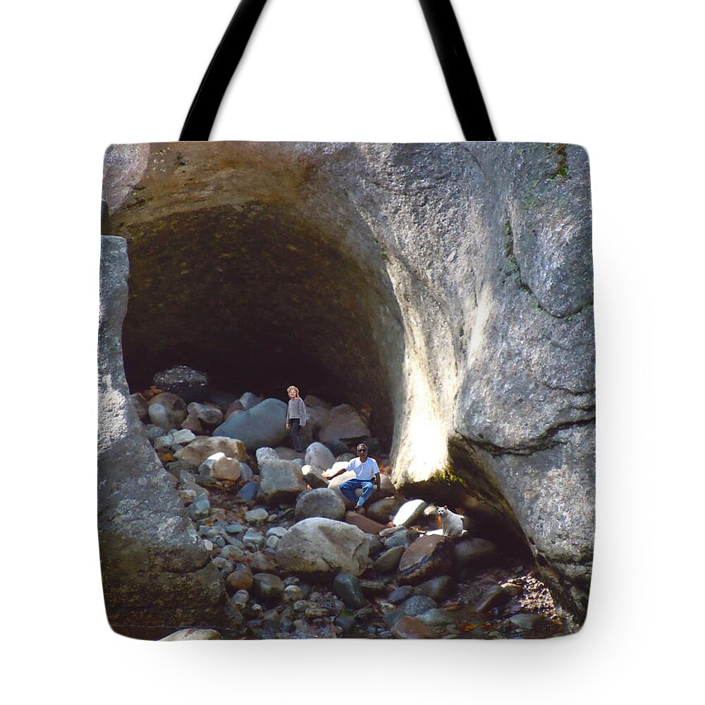 Rocks Tote Bag featuring the digital art Family Outing in the Cave by Nancy Griswold