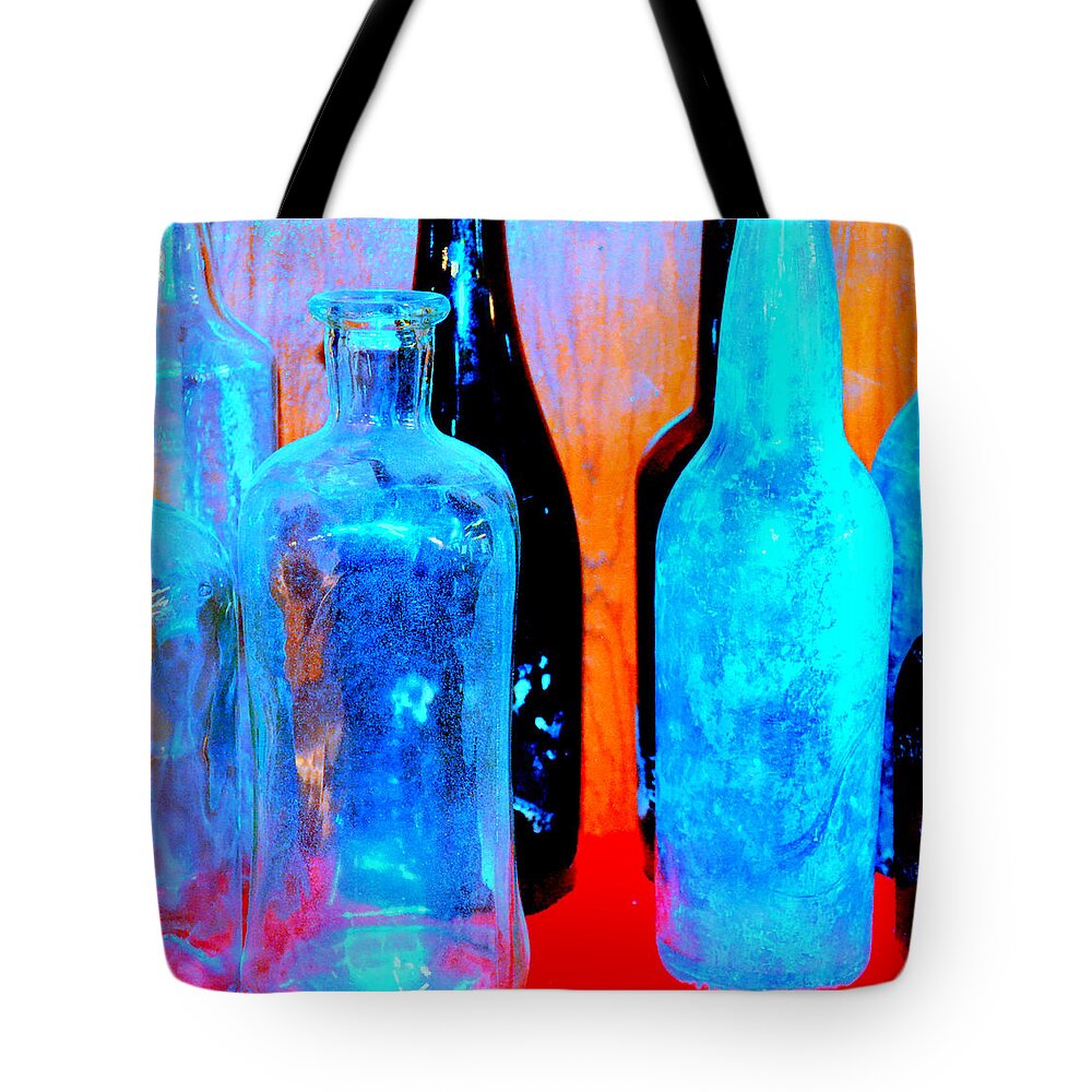 Florescent Tote Bag featuring the photograph Fauvist Bottles by Diane montana Jansson