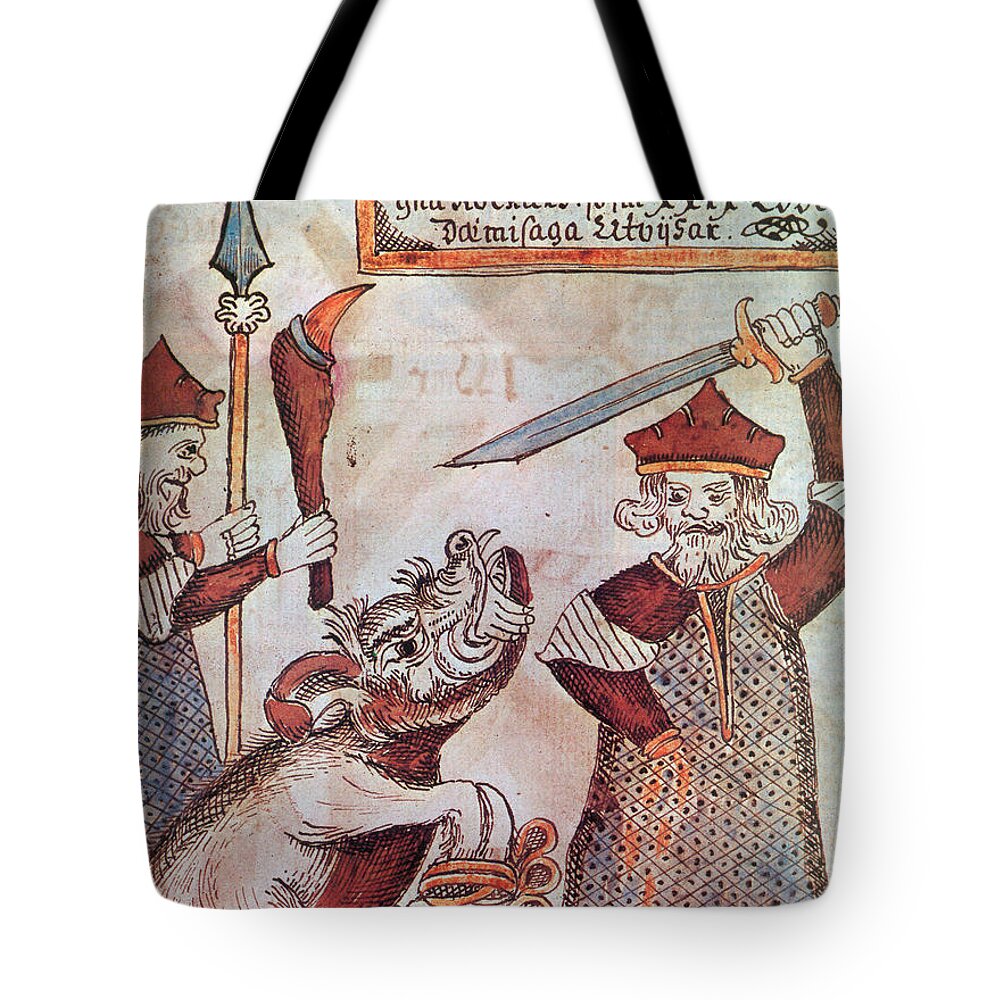 History Tote Bag featuring the photograph Fenrir And Tyr by Photo Researchers