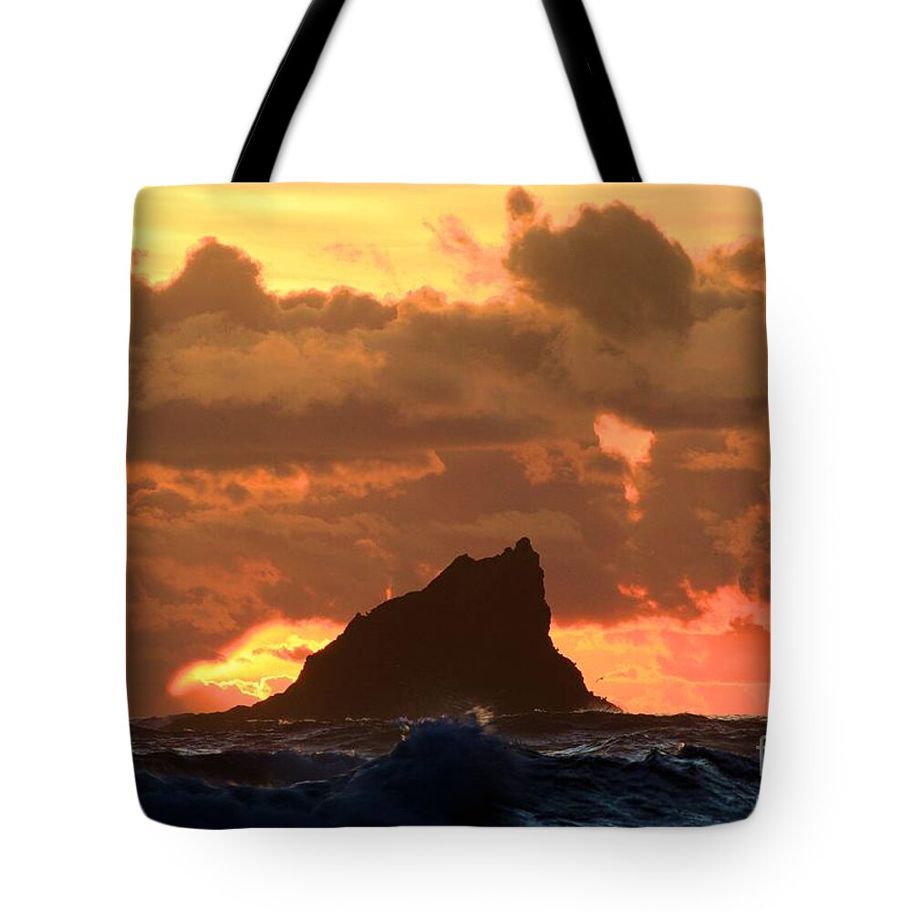 Olympic National Park Second Beach Tote Bag featuring the photograph Fiery Peak by Adam Jewell