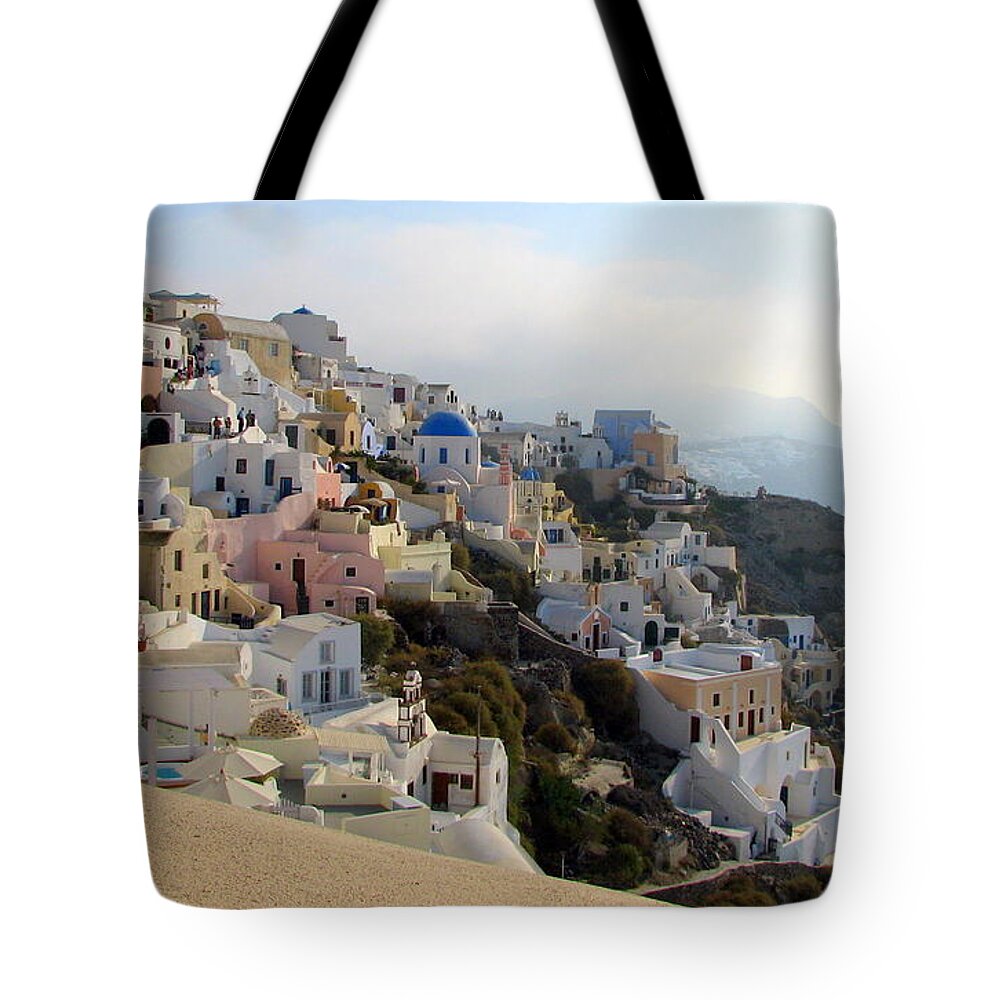 Santorini Tote Bag featuring the photograph Fira in Santorini by Carla Parris