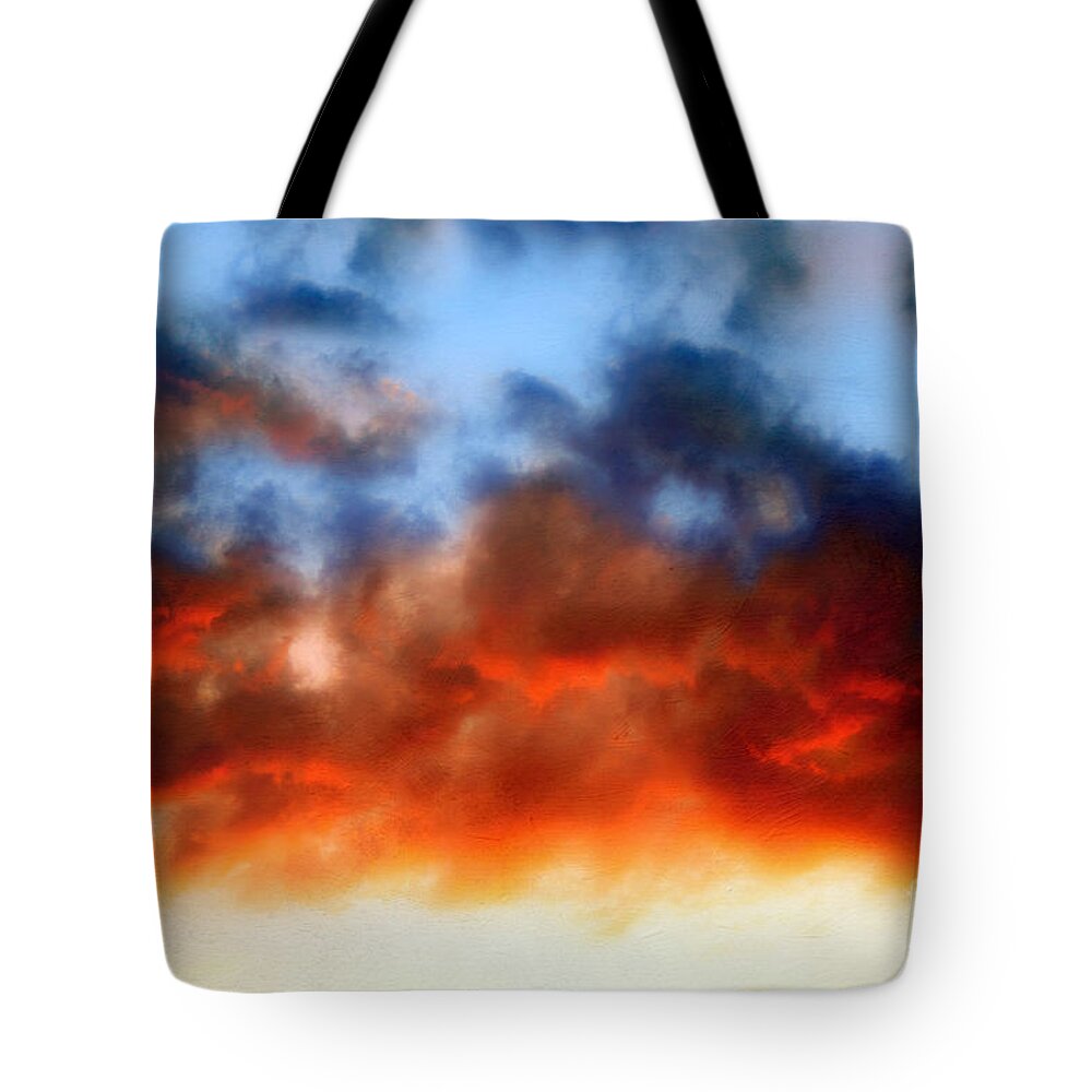 Sun Set Clouds Tote Bag featuring the photograph Fire In The Sky by Andee Design