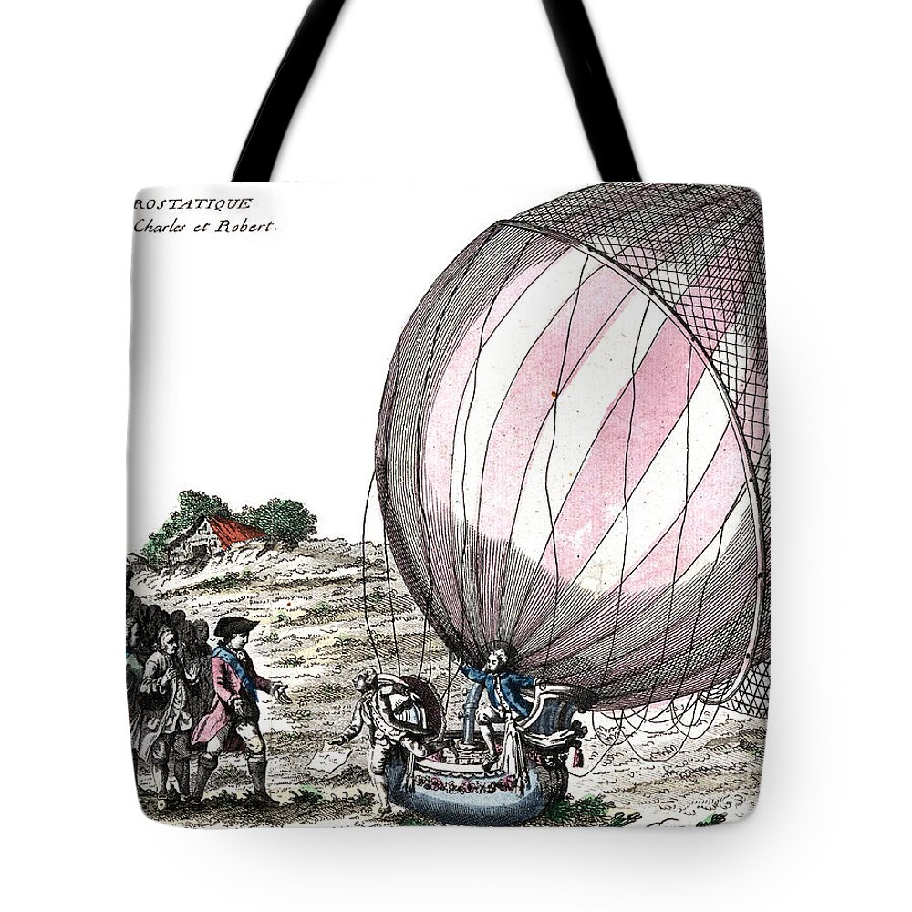 Technology Tote Bag featuring the photograph First Manned Hydrogen Balloon Flight by Photo Researchers