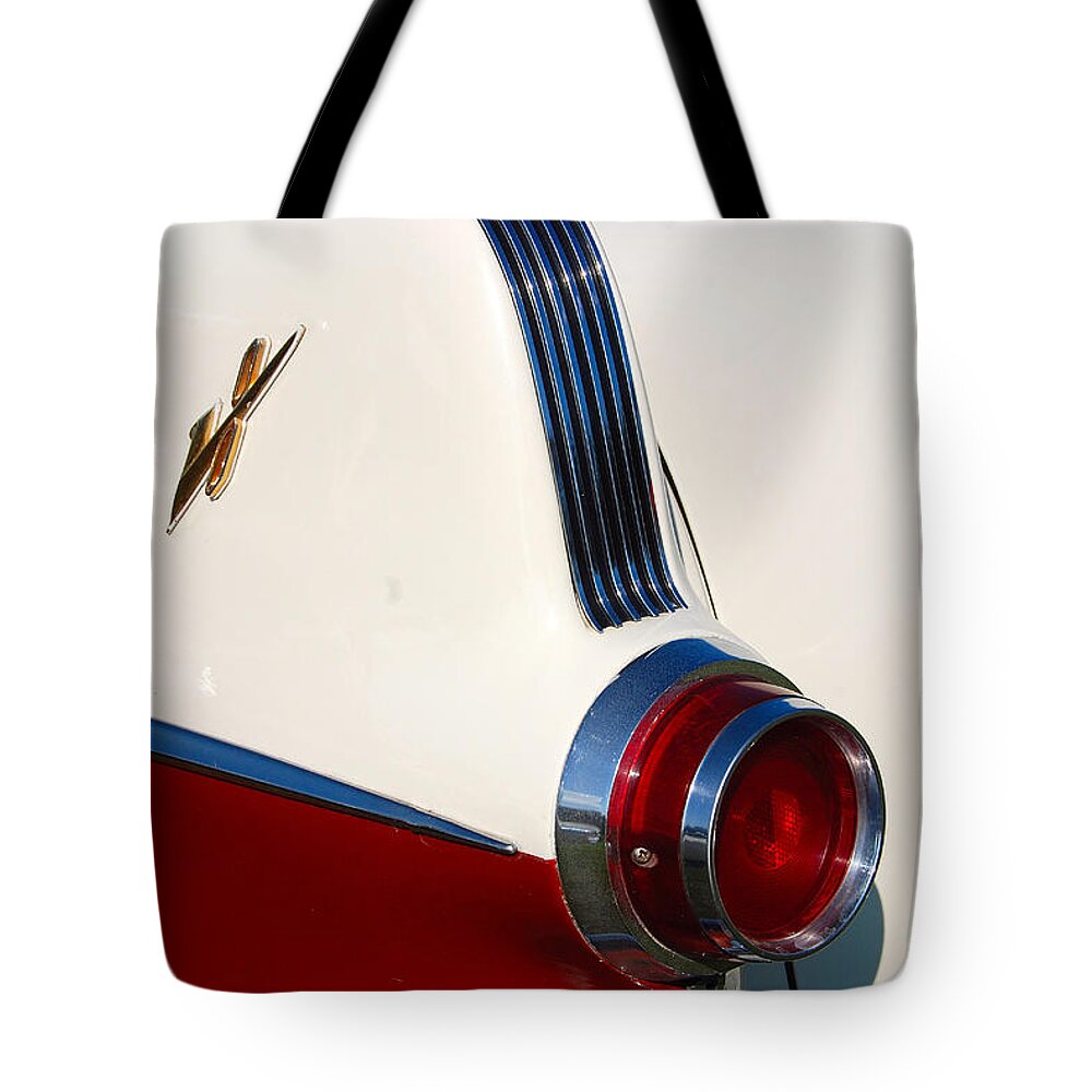 Automobile Tote Bag featuring the photograph First Pontiac V8 1955 by John Schneider