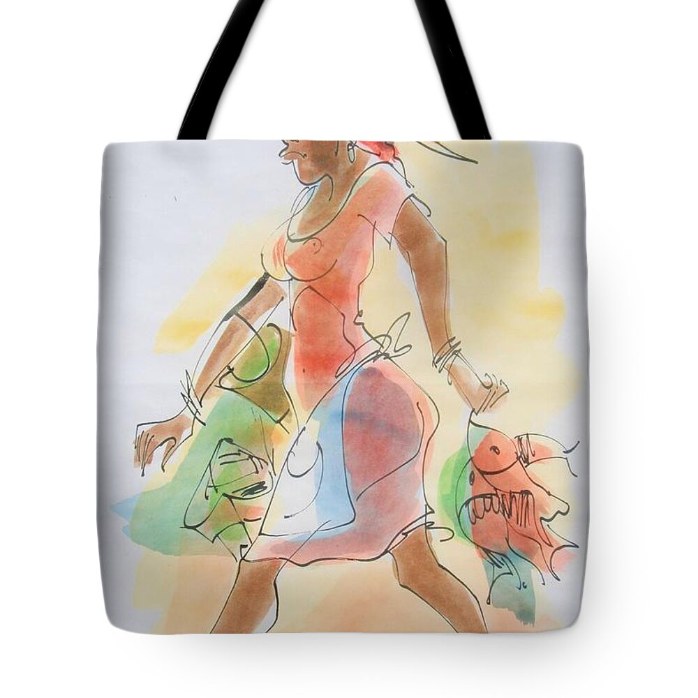 Ken Spencer Tote Bag featuring the painting Fish Dinner by Carey Chen