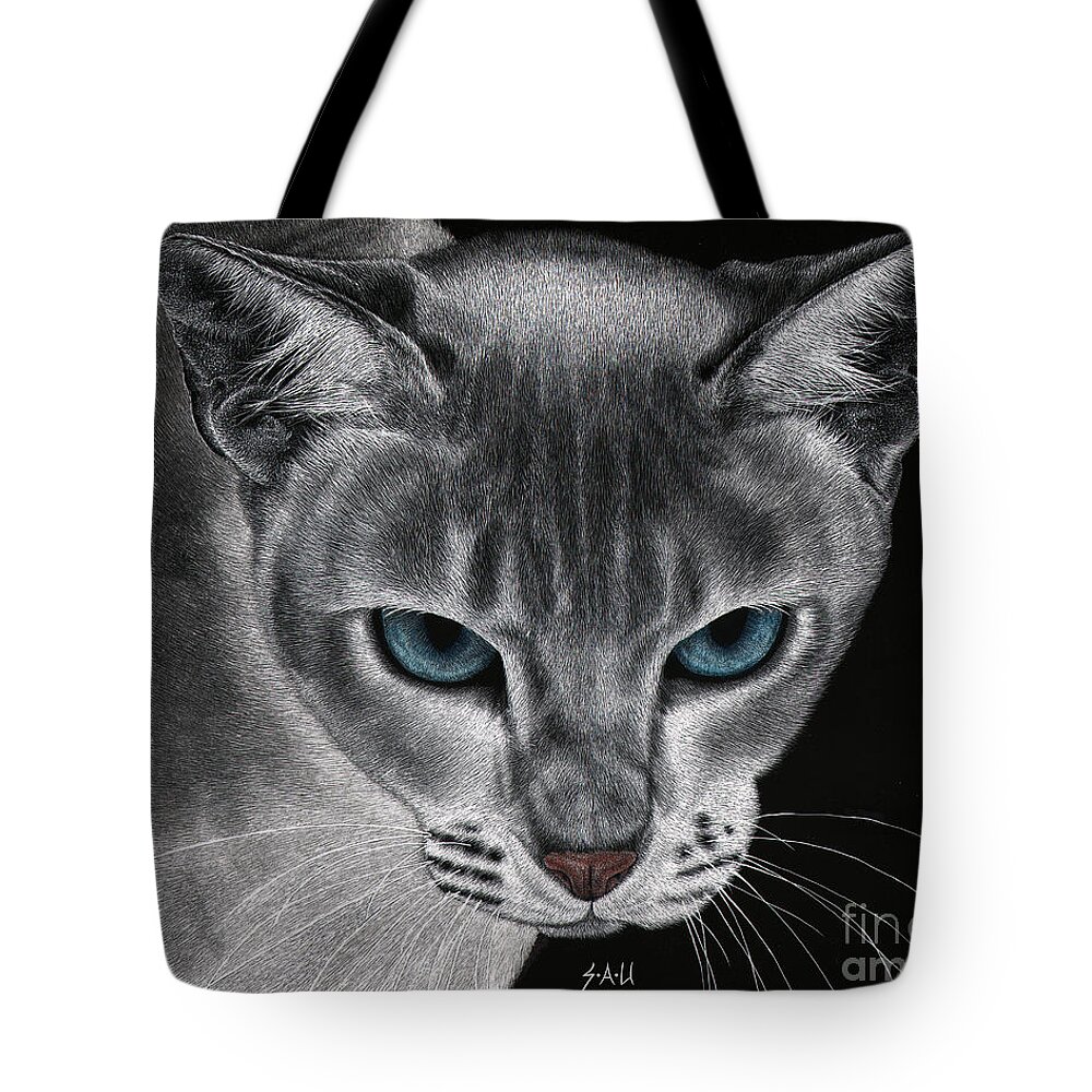 Siemese Tote Bag featuring the drawing Flame Point Siemese Cat by Sheryl Unwin