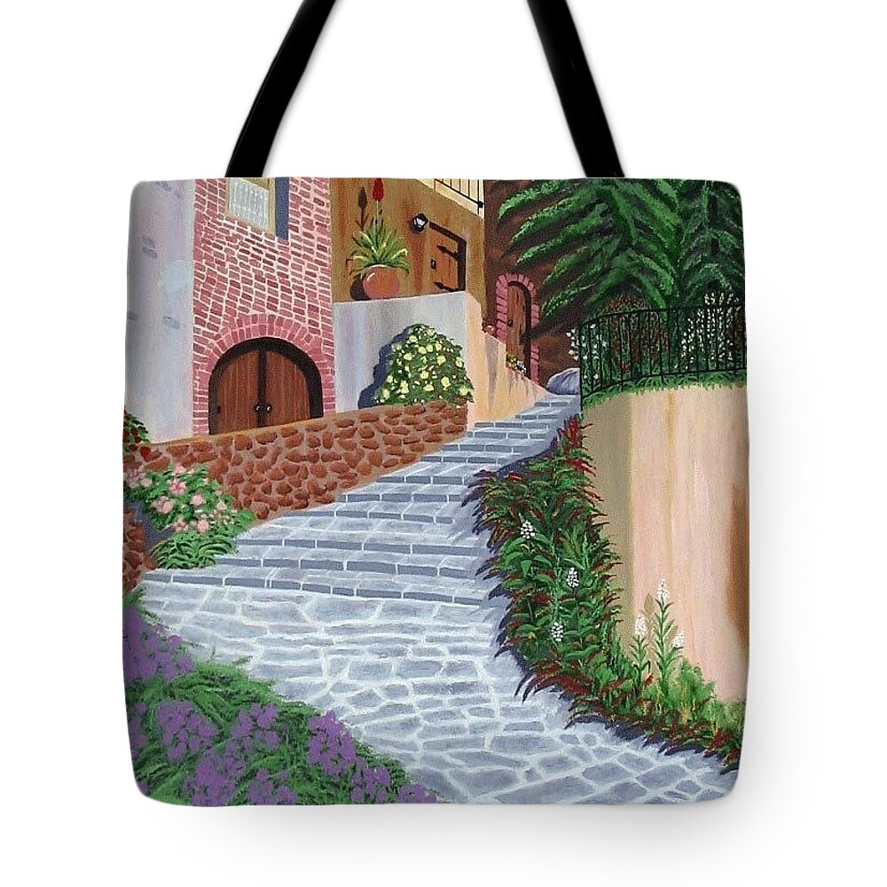 Florence Italy Apartments Tote Bag featuring the painting Florence Italy Apartments by Don Monahan