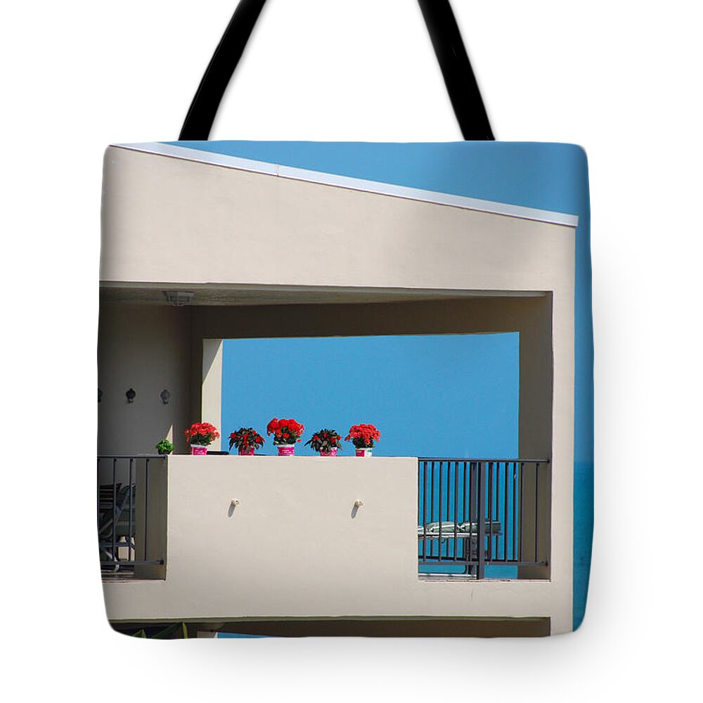 Architecture Tote Bag featuring the photograph Flower Pots Five by John Schneider