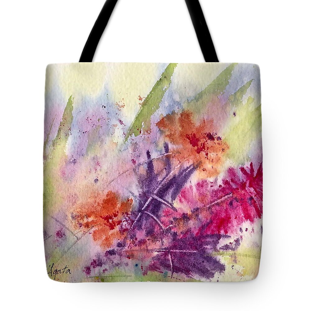 Red Tote Bag featuring the painting Flowerz by Frank SantAgata