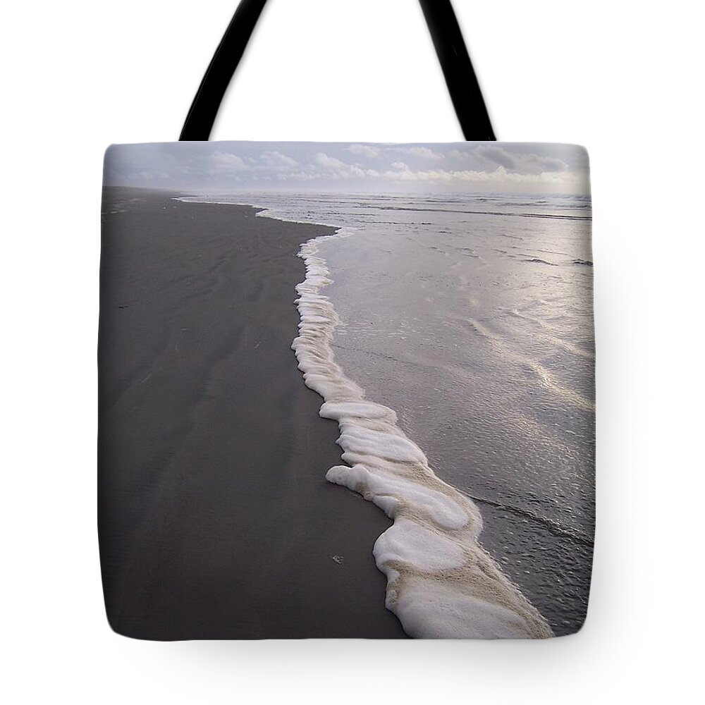 Beach Tote Bag featuring the photograph Foamy Demarcation Line by Peter Mooyman