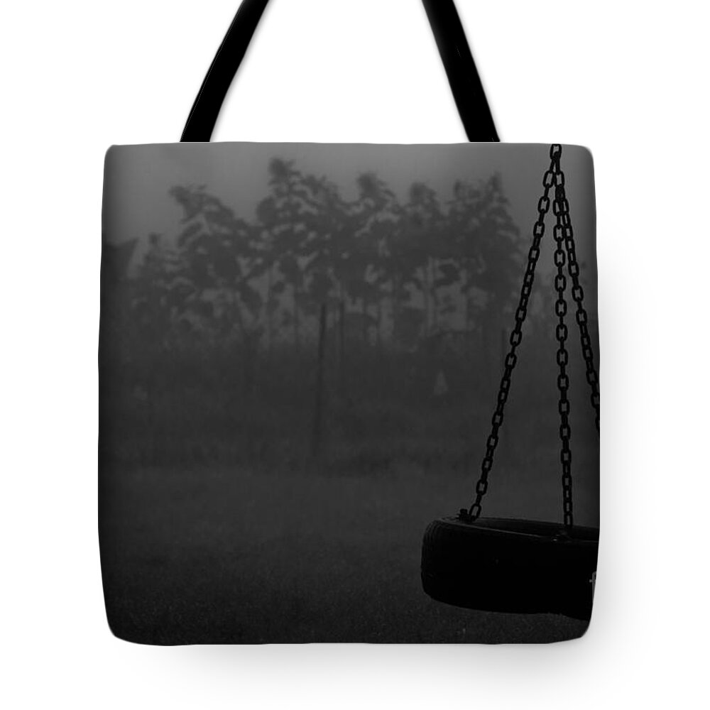 Landscape Tote Bag featuring the photograph Foggy playground by Cheryl Baxter