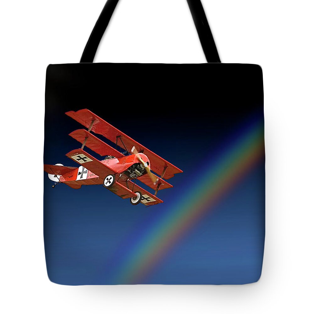 Endre Tote Bag featuring the photograph Fokker With Rainbow by Endre Balogh