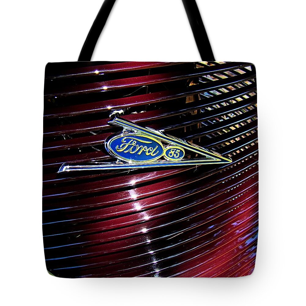 Ford Tote Bag featuring the photograph Ford Model 85 Emblem by Nick Kloepping