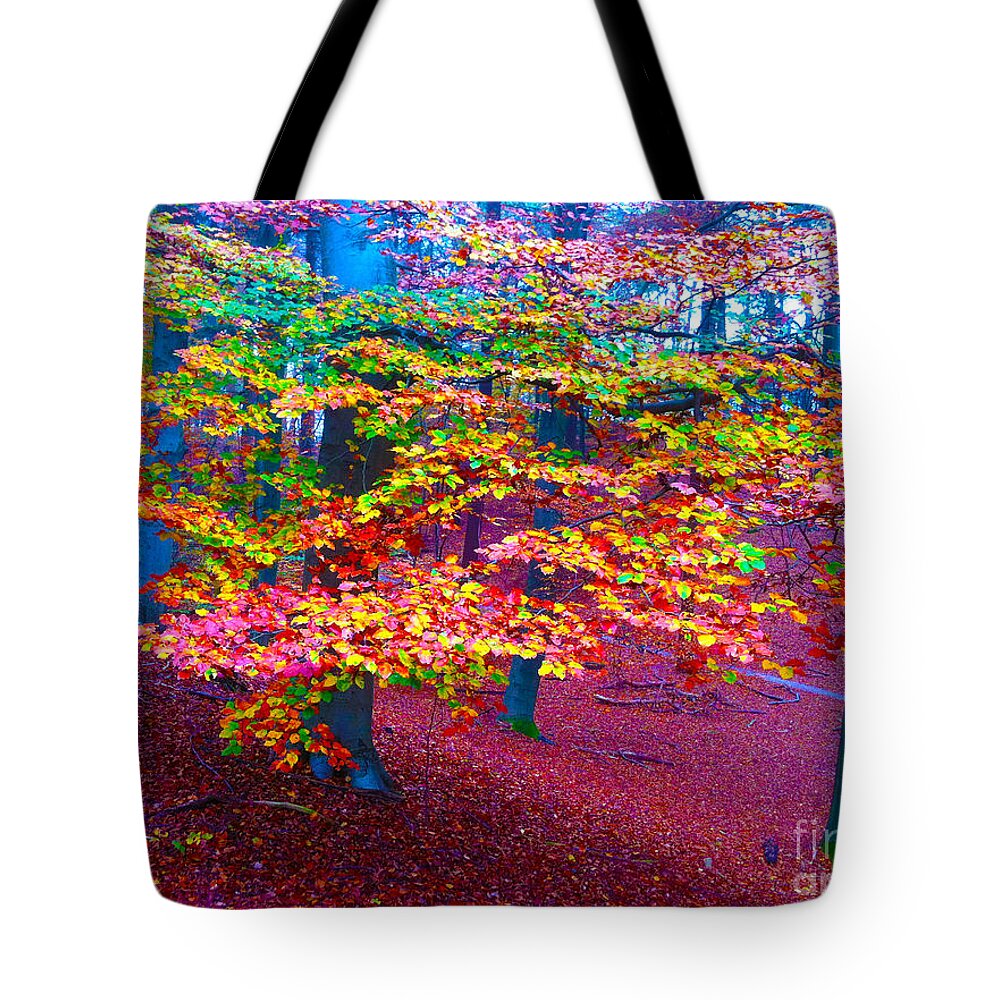 Tree Tote Bag featuring the photograph Forest color leaves by Go Van Kampen