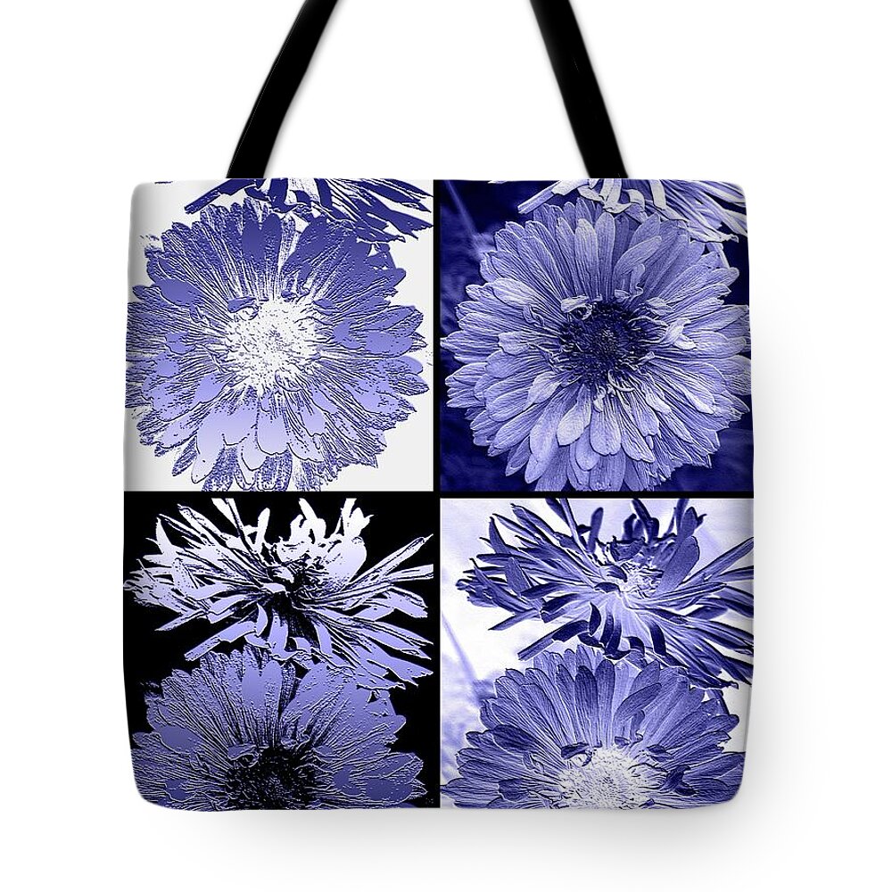 Anemone Tote Bag featuring the digital art Four Interpretations of Anemone in Blue by J McCombie